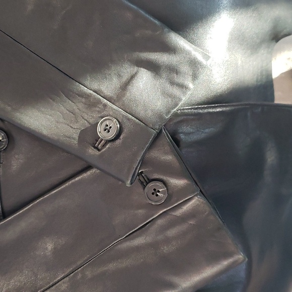 Alfani Outerwear Womens M Black Buttery Soft Pieced Leather Button-Front Coat - Picture 5 of 8